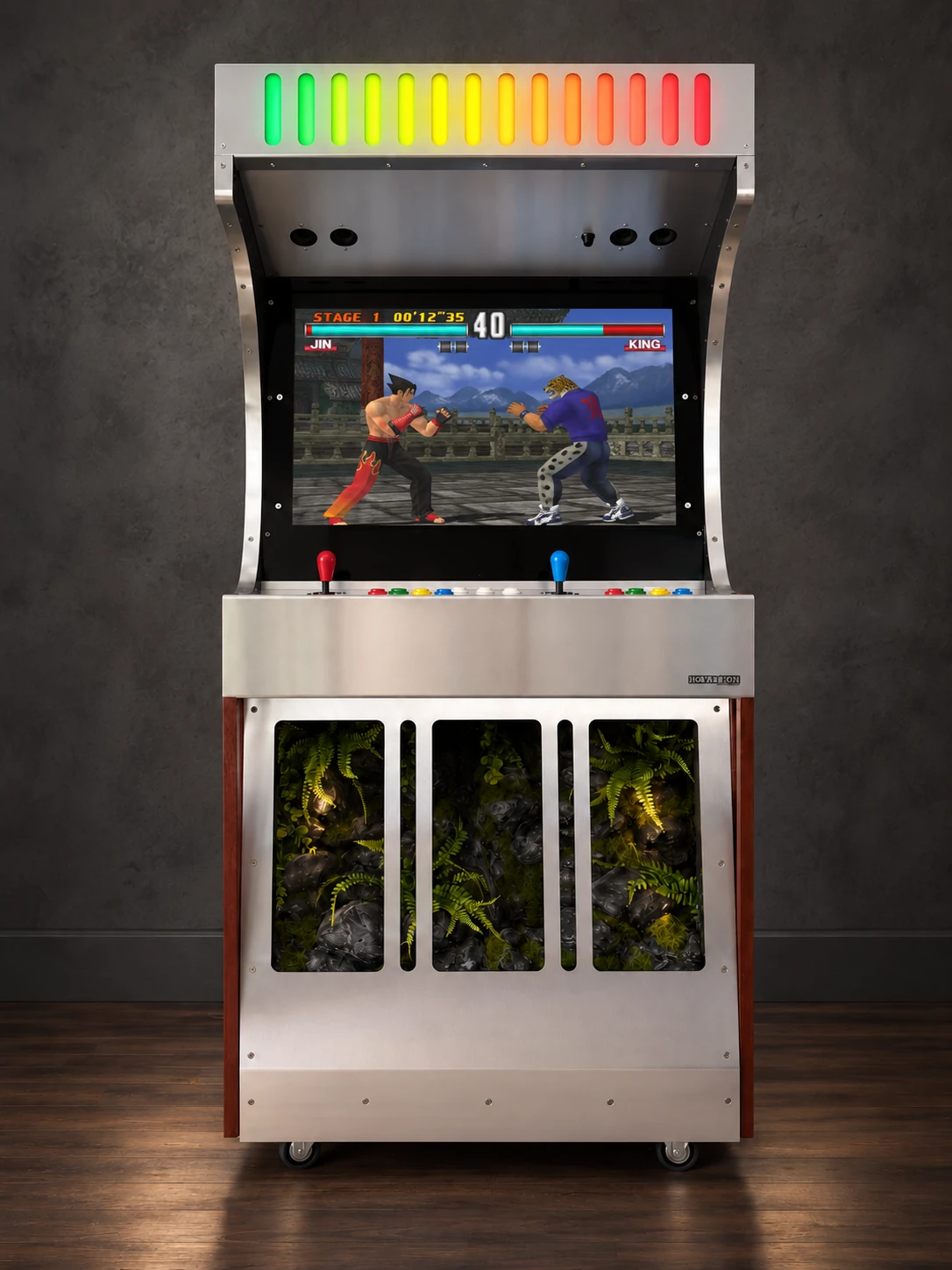 Novatron – Gerade Frontansicht mit Tekken und RGB-Topschild